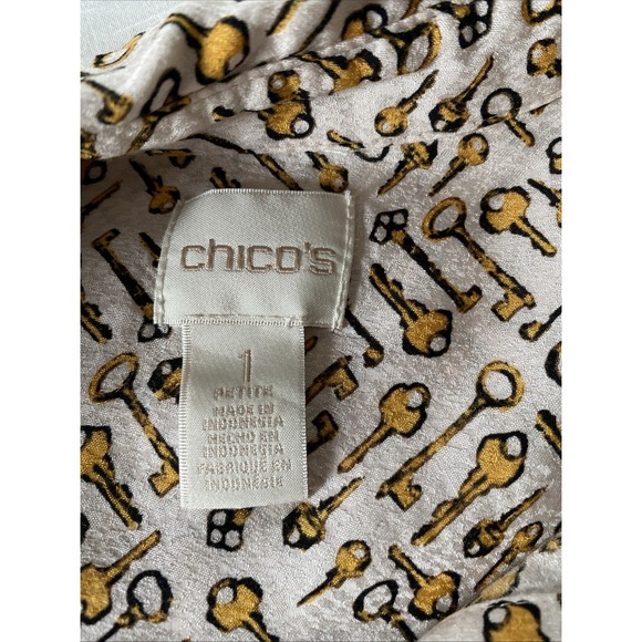 Chico's Sz 1 Viscose All Over Key Print Buttondown‎ Blouse Medium M Longsleeved - Picture 3 of 4
